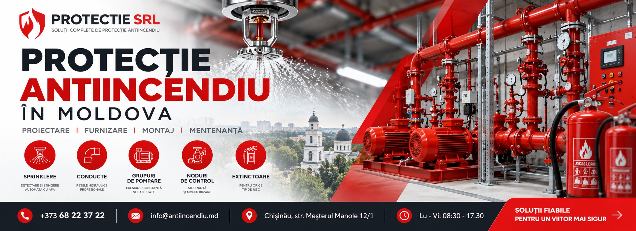 Sisteme de protectie antiincendiu in Moldova. Proiectare, livrare, montaj si mentenanta la cel mai inalt nivel.